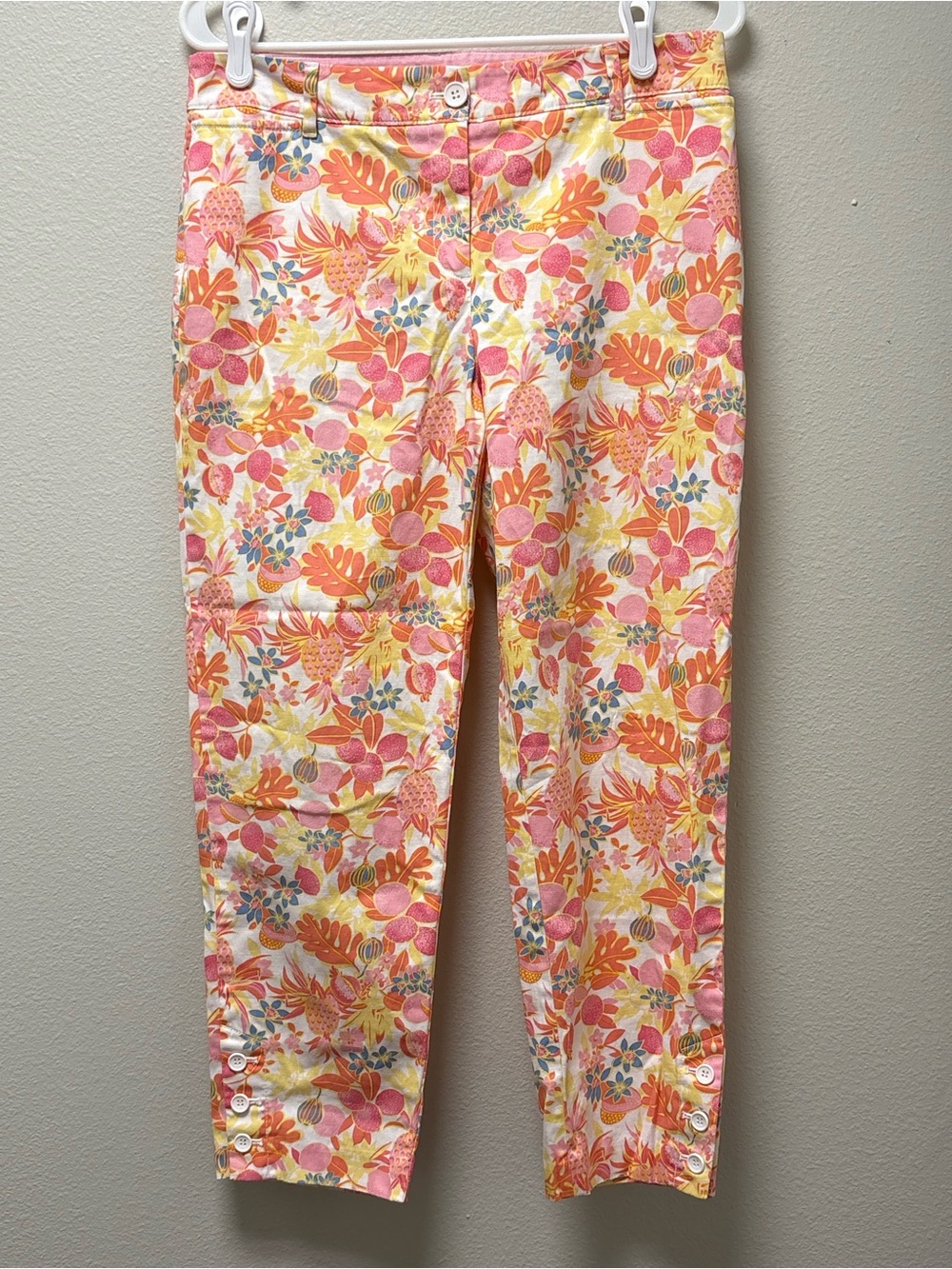 Talbots Women's Floral Multicolor Cropped Pants Flat Front Pockets Button 4